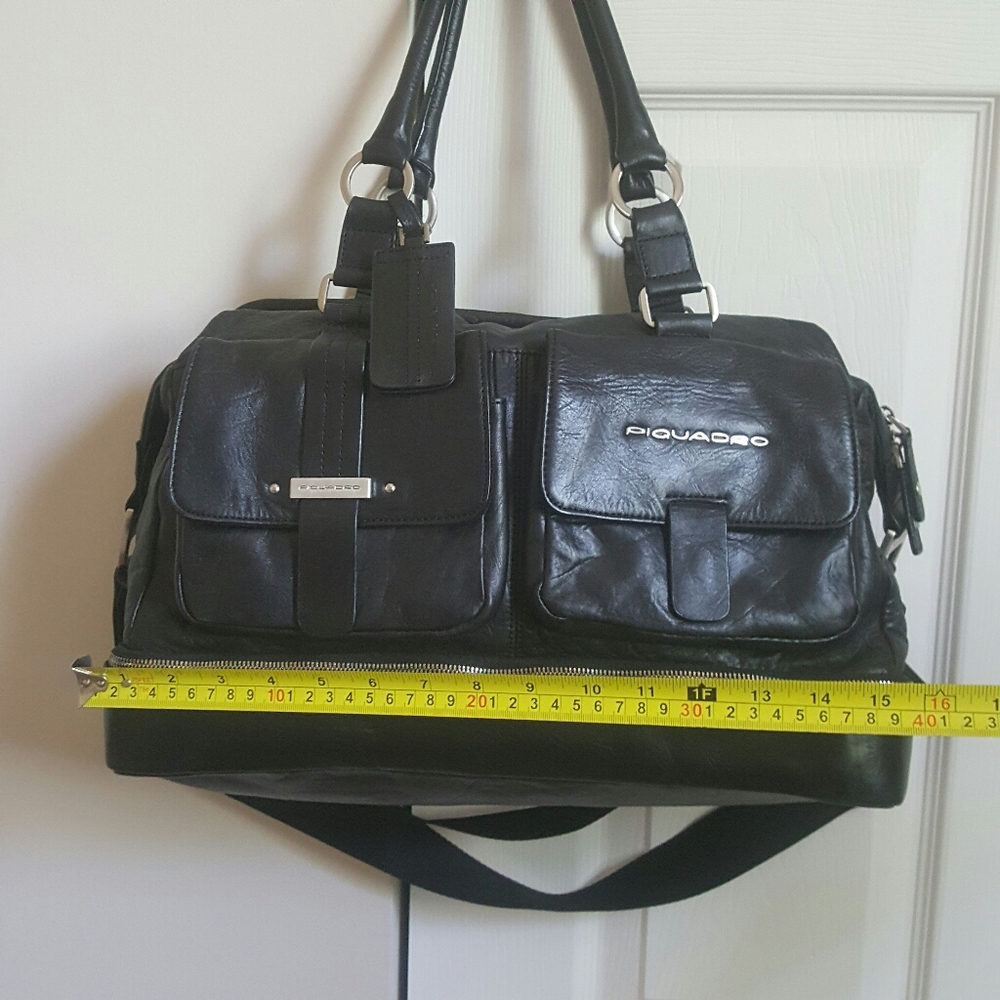 Piquadro Black Leather Duffle Bag Weekender - Picture 16 of 16